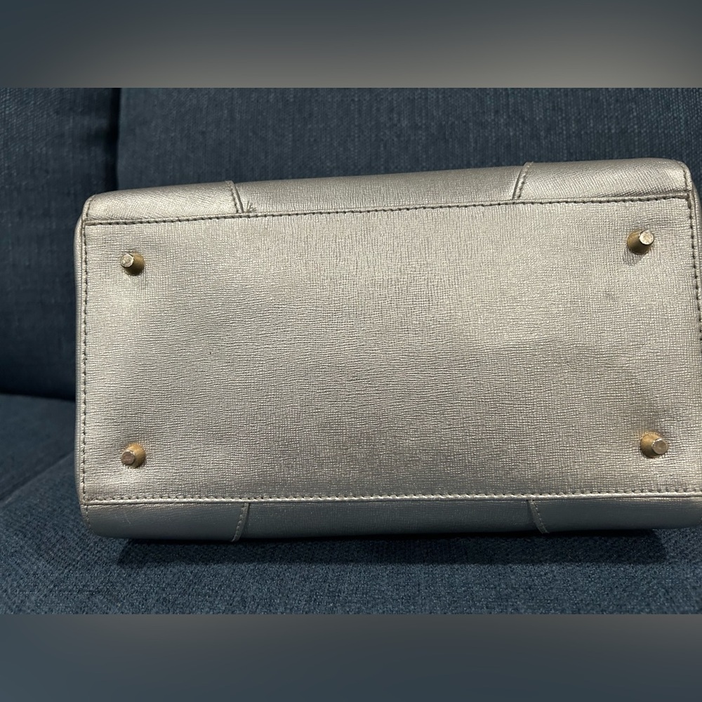Furla Metallic Silver Leather Satchel with  Bag Scarf - Picture 8 of 13